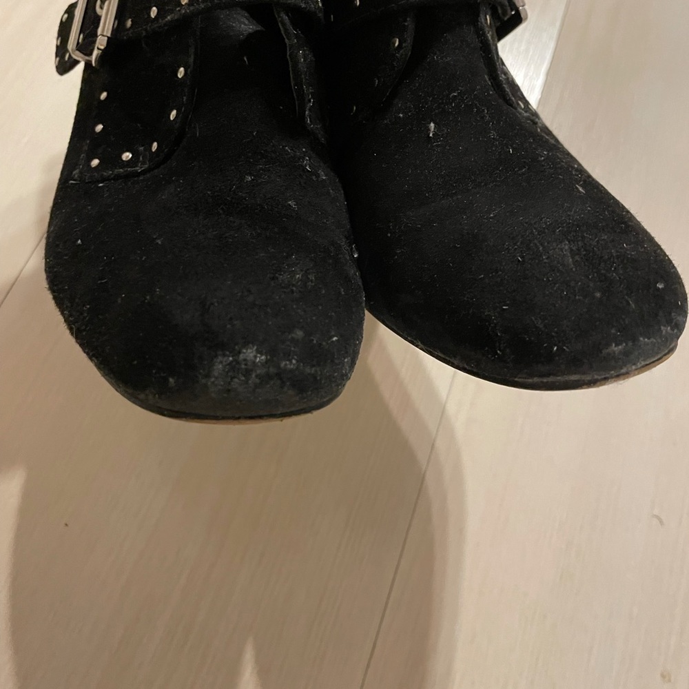 Rebecca Minkoff Black Suede Studded Buckle Ankle Boots - Picture 4 of 8